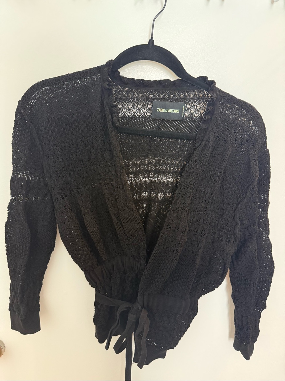 Zadig & Voltaire Black Open-Knit Drawstring Cardigan